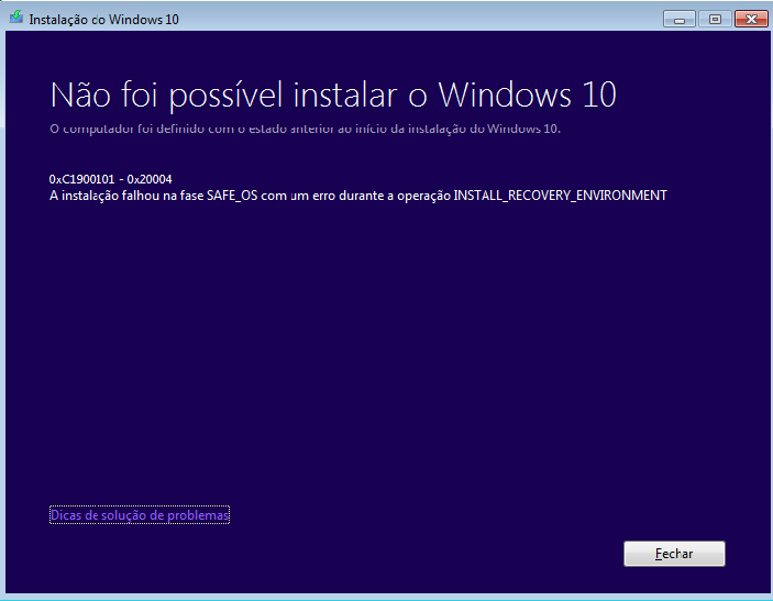 A Instala O Falhou Na Fase Safe Os Um Erro Durante A Opera O
