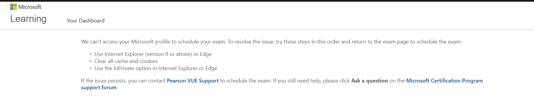 Can't Schedule Exam with Pearson VUE Support - Training, Certification