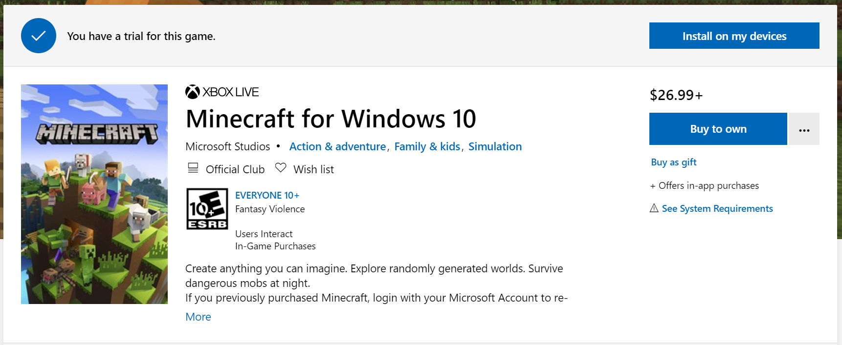 I Got Minecraft Windows 10 Edition And It Says I Don T Own Microsoft Community