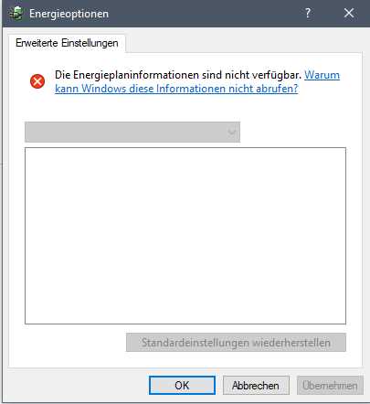 Erweiterte Energieoptionen /-einstellungen /-schemen nicht vorhanden