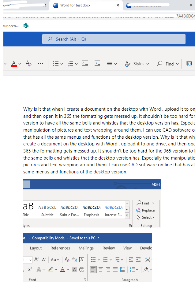 Word Desktop vs MS 365 - Microsoft Community