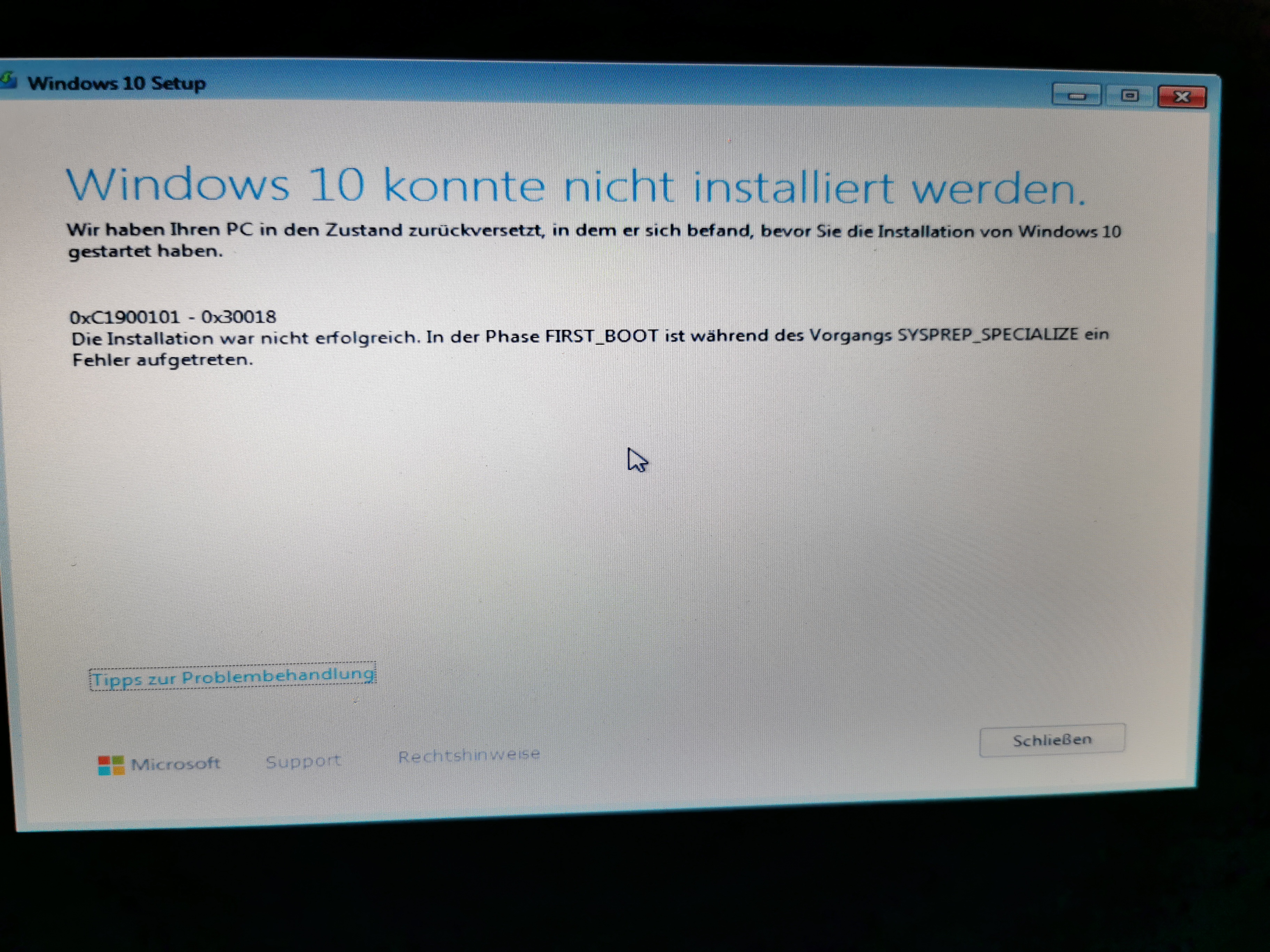 Update von w7 ultimate auf w10 geht nicht