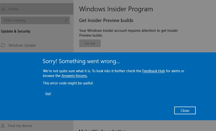 Ошибка 0xr000000f. Windows Insider program. Ошибка Windows 0x. Виндовс 10 код ошибки 0x0. Error code 0x80004005