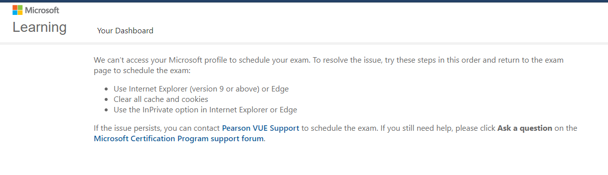 We Can’t Access Your Microsoft Profile To Schedule Your Exam - Training ...