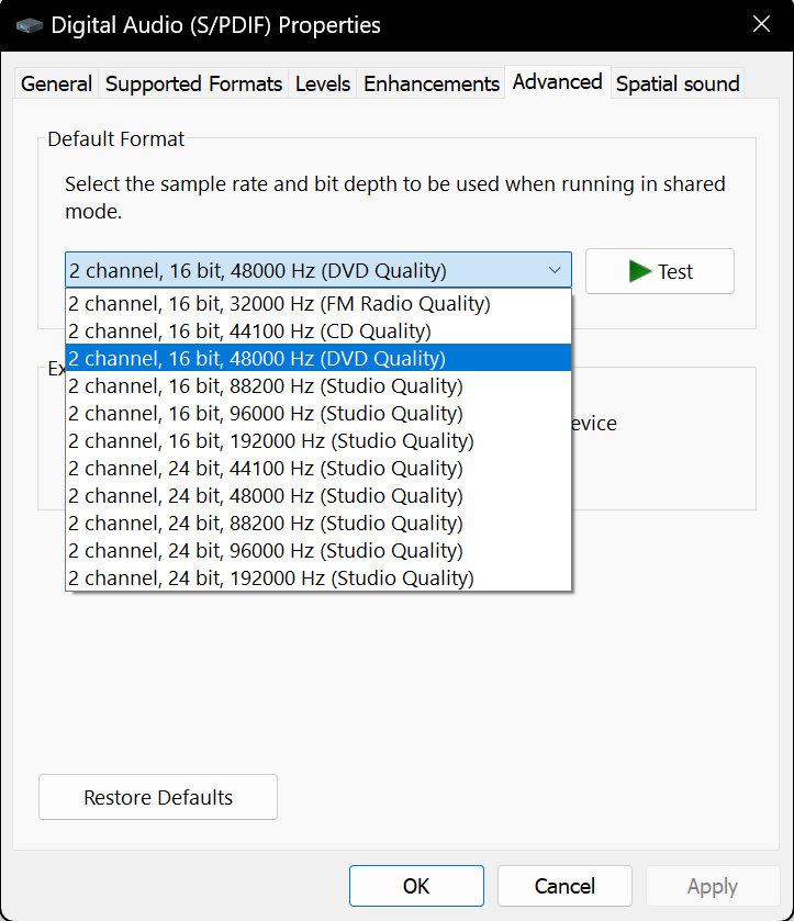 Dolby Digital not showing up in Shared Mode - Microsoft Community