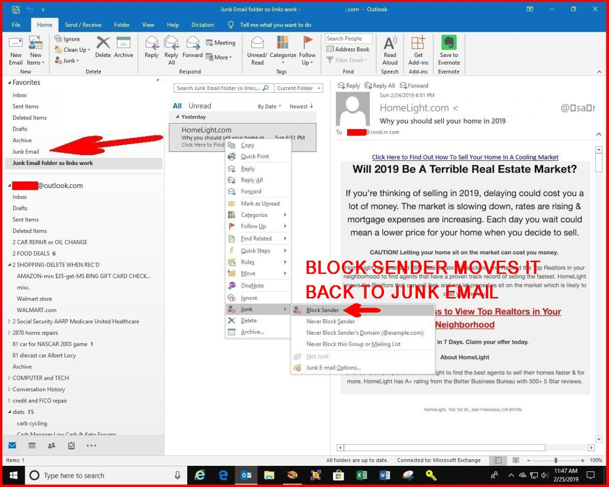 Why Does Clicking BLOCK SENDER In Outlook 2016 Move The Email Back ...