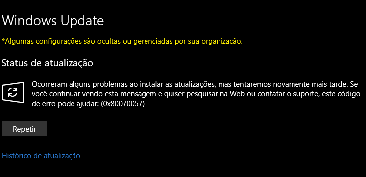 Está dando erro para baixar a atualização - Microsoft Community