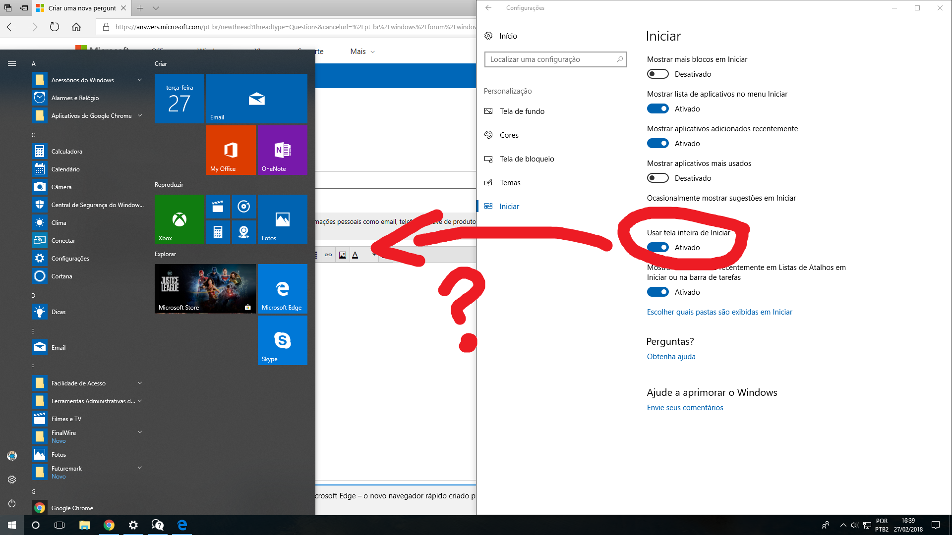 Não Consigo Alterar As Configurações Do Menu Iniciar   Microsoft Community