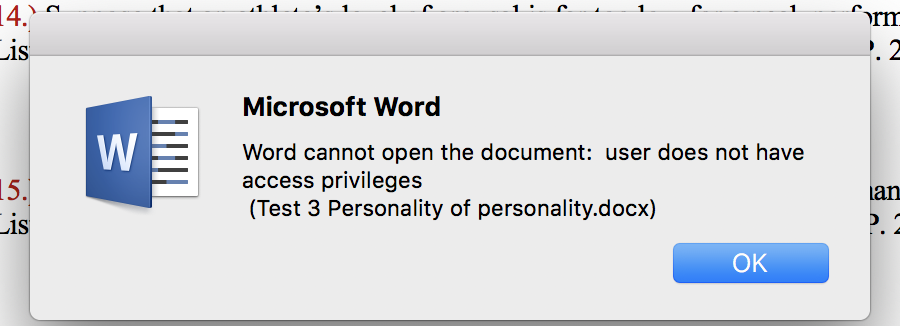 Word Cannot Open The Document: User Does Not Have Access Priviledges ...