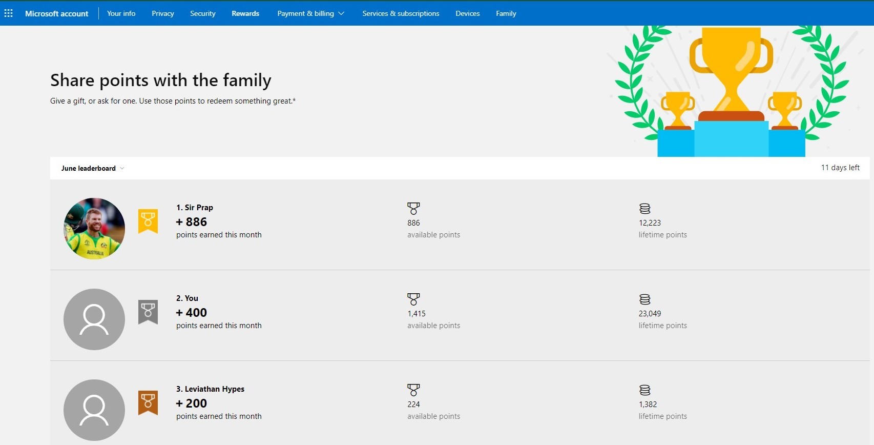 Can t gift points to other family members Microsoft Community