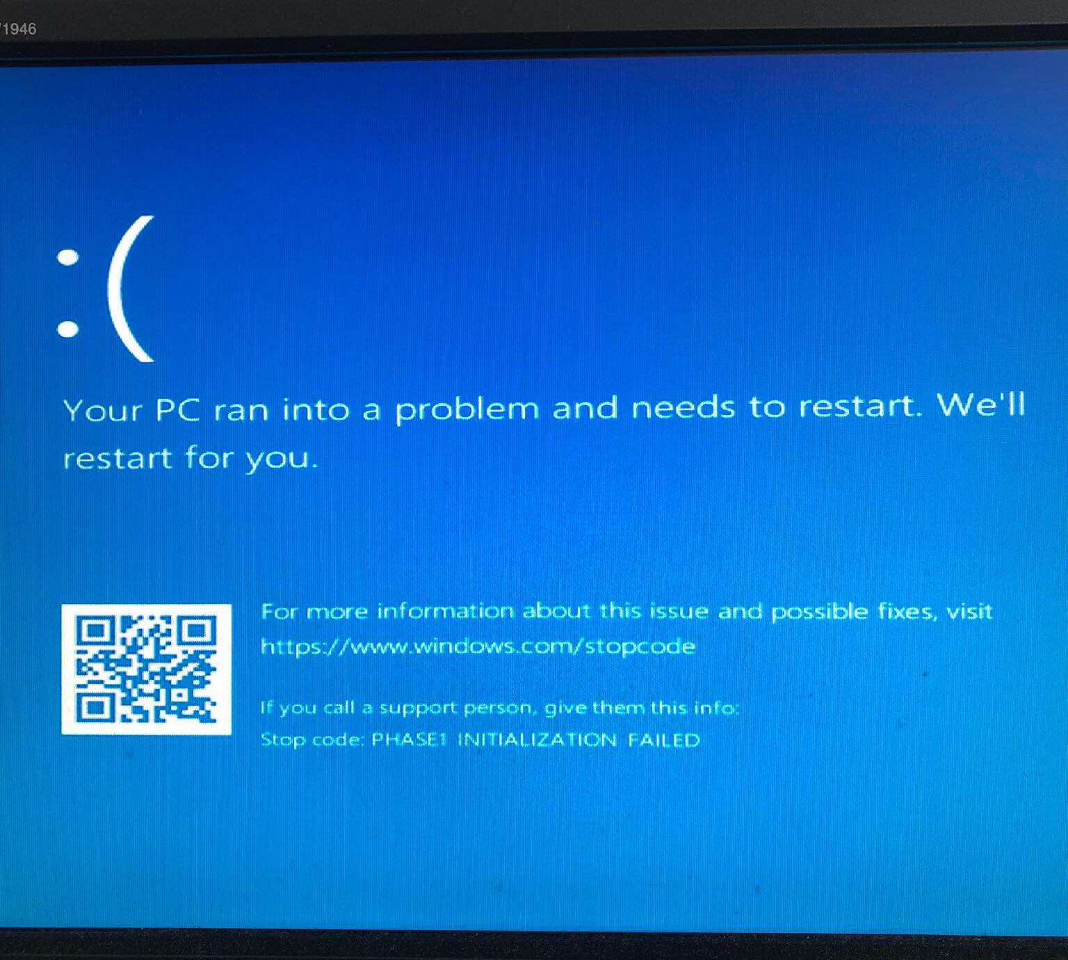 Bluescreen Stopcode Phase1 Initialization Failed Error Windows 10
