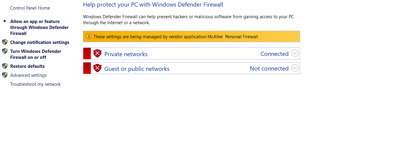 Como desativo o McAfee Antivirus e habilito o Windows Defender?