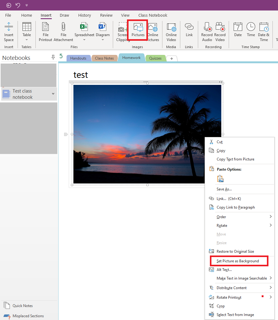 Class Notebook- set image as background - Microsoft Community