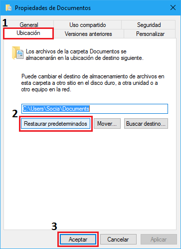 Desviación Magnético metálico Windows 10 - Restaurar ubicación predeterminada carpetas usuario. -  Microsoft Community