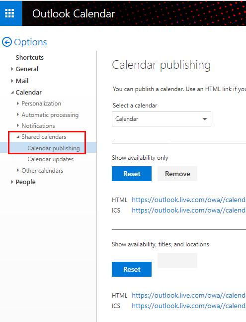 How to publish an Outlook com calendar as an iCal feed? Microsoft