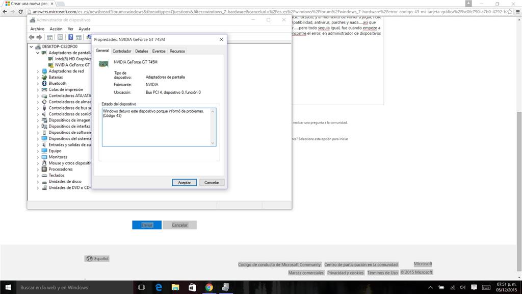 Mordrin romano Tiempo de día Error 43 en tarjeta Nvidia ¿como lo soluciono? - Microsoft Community