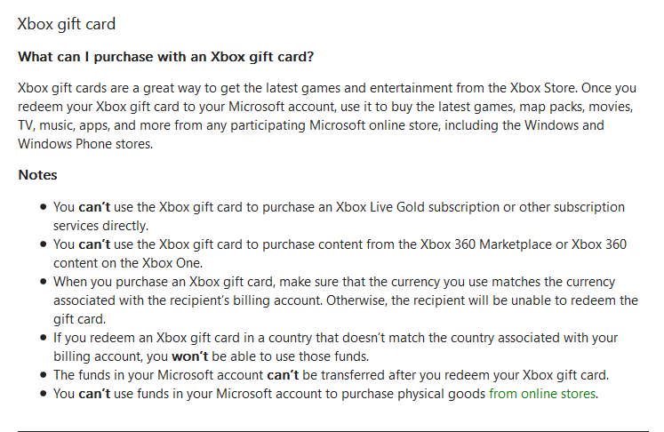 do xbox gift cards work on the microsoft store