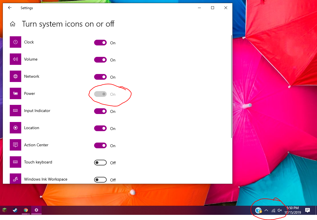 My power icon isn't showing up on my taskbar - Microsoft Community