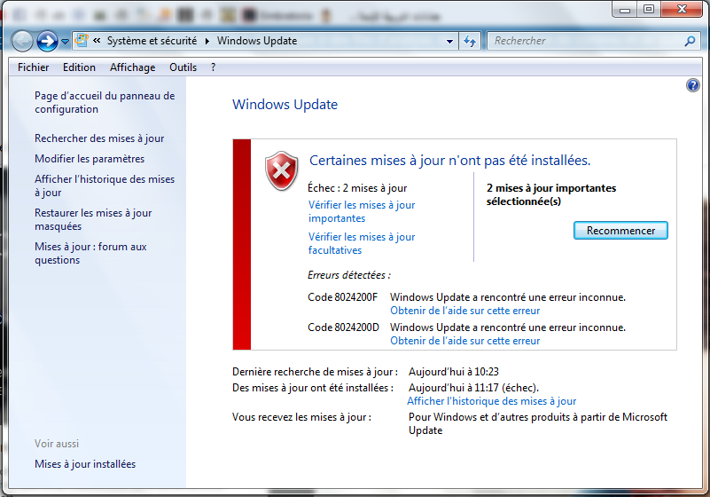 Windows 7 Edition Integrale Update Erreur Code 8024200f Microsoft Community