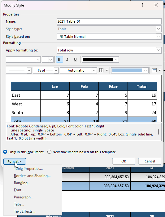 Microsoft Word Table Style