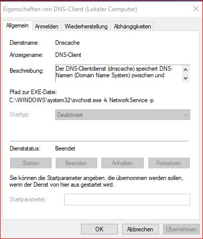 DNS-Client unter Windows 10 lässt sich nicht aktivieren