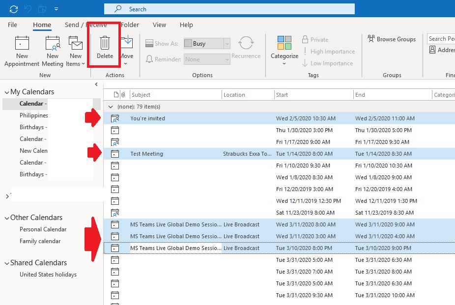 Outlook calendar deletion of events Microsoft Community