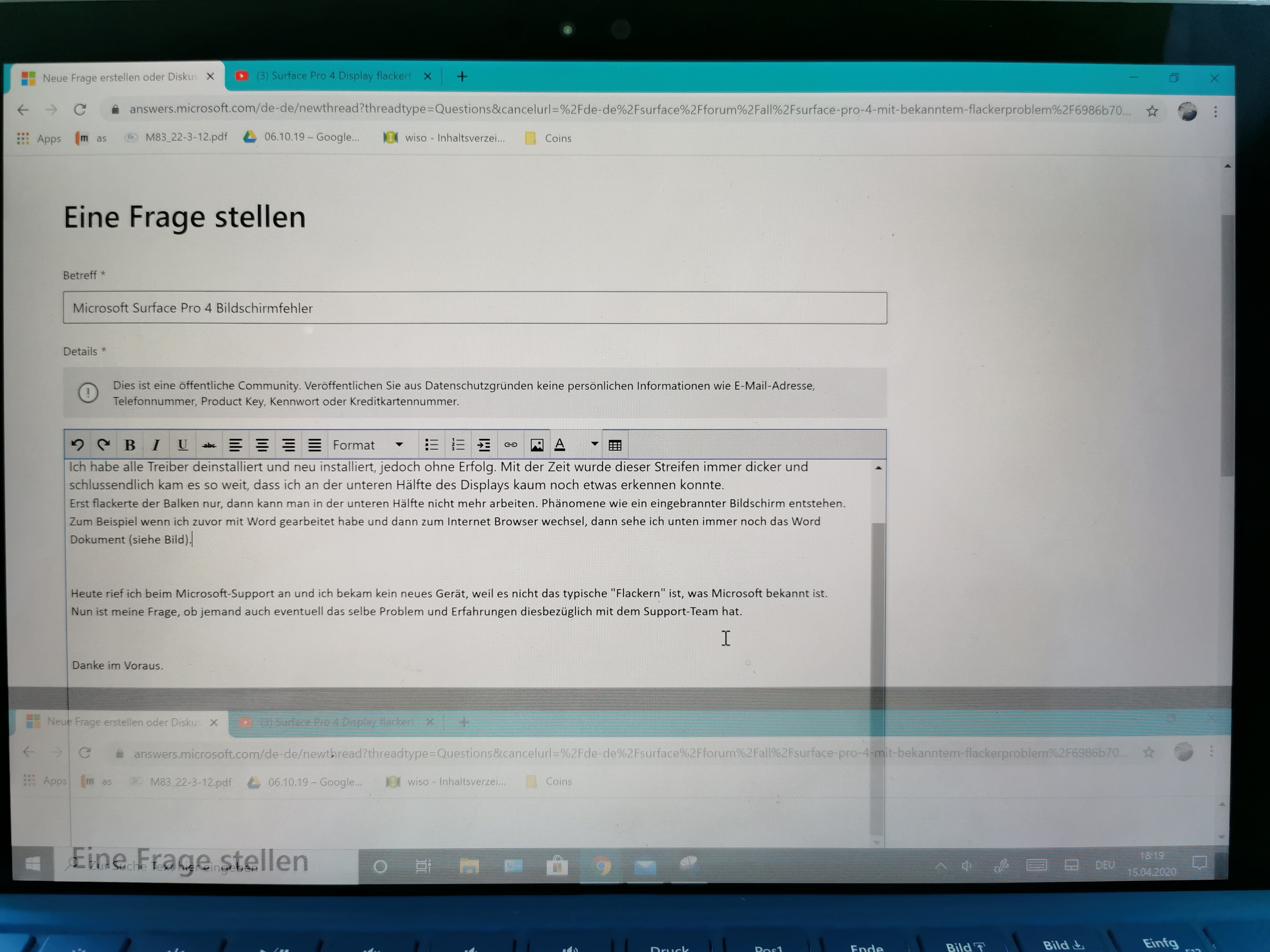 Microsoft Surface Pro 4 Bildschirmfehler