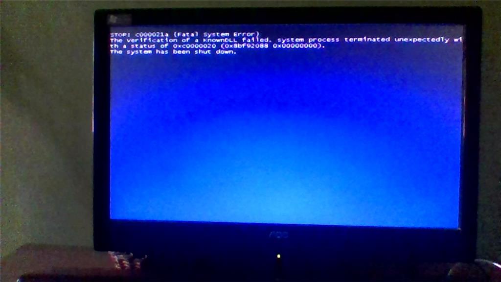 stop error screen windows 7