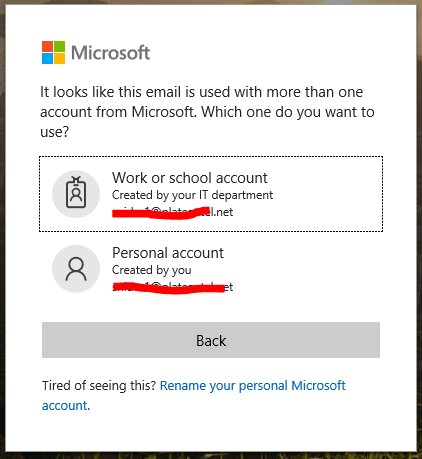 Remove Work or School account option when signing into Microsoft