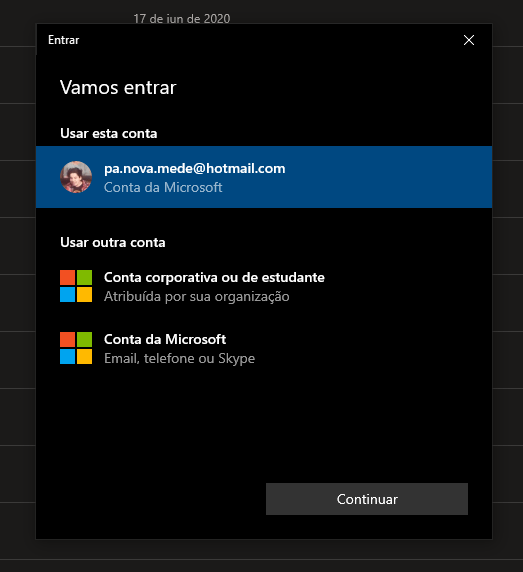 Não consigo adicionar uma conta de estudante no aplicativo do Office. -  Microsoft Community