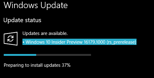 Windows 10 Insider Preview 16179.1000 (rs_prerelease) always ...