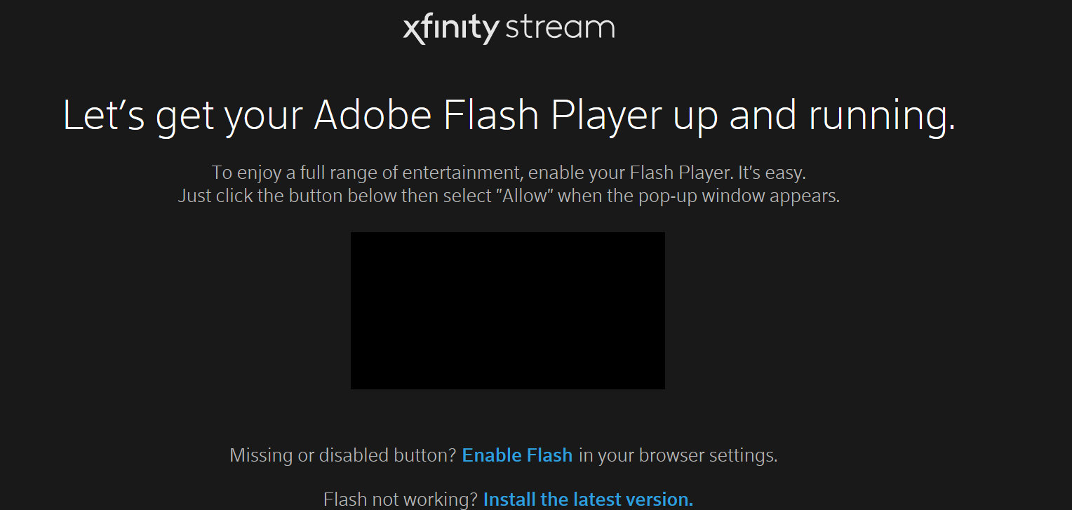 Xfinity Stream Adobe Flash Content Won T Load And Play Microsoft Community