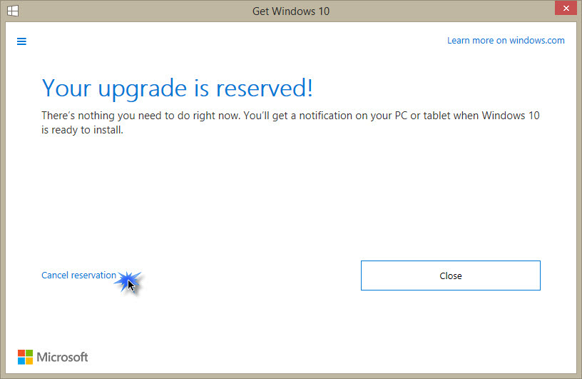 Upgrade 10. Cancel Windows.