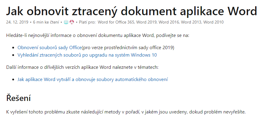 Jak obnovit starší verzí dokumentů Word?