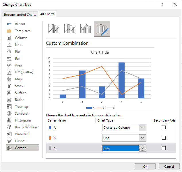 Excel (Microsoft 365) not letting me change the chart type of series ...