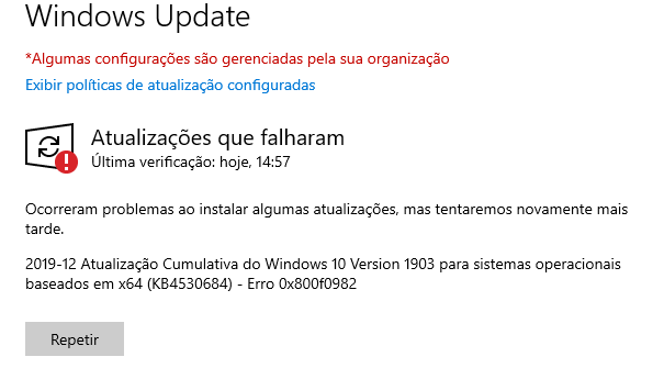 Está dando erro para baixar a atualização - Microsoft Community