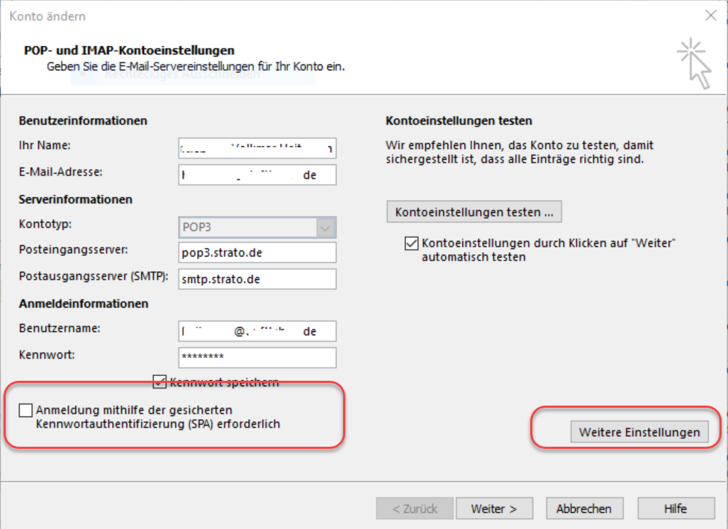 outlook primäres konto ändern portal