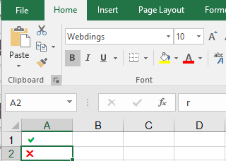 How Do You Create And 'x' & Checkmark Like This One In Excel? Not A 