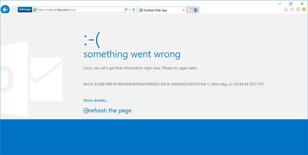 Something went wrong error when I visit outlook dot com Microsoft