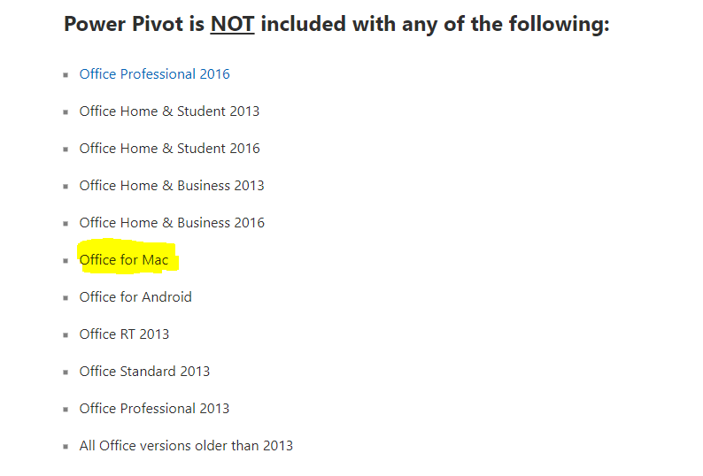 Excel powerpivot para mac para