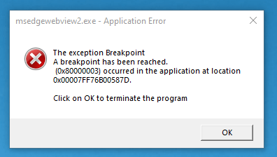 msedgewebview2.exe error message startup sometimes - Microsoft 