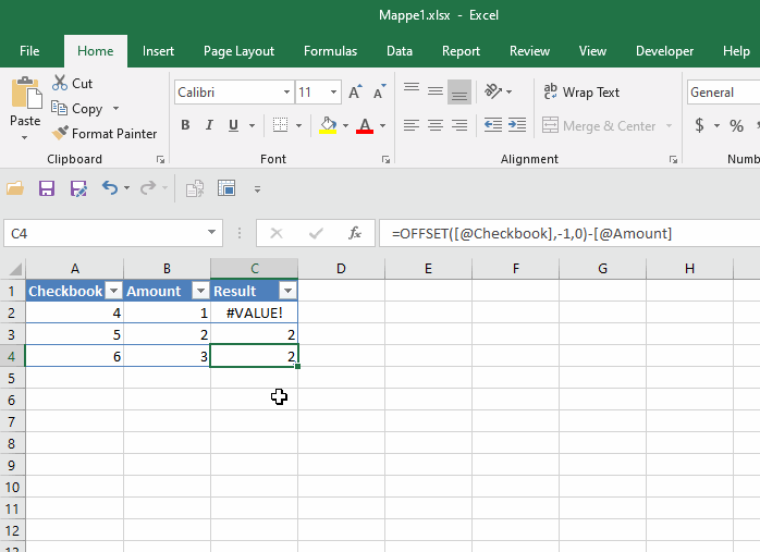 Insert Row in Excel Table Does not Use Structured Reference in