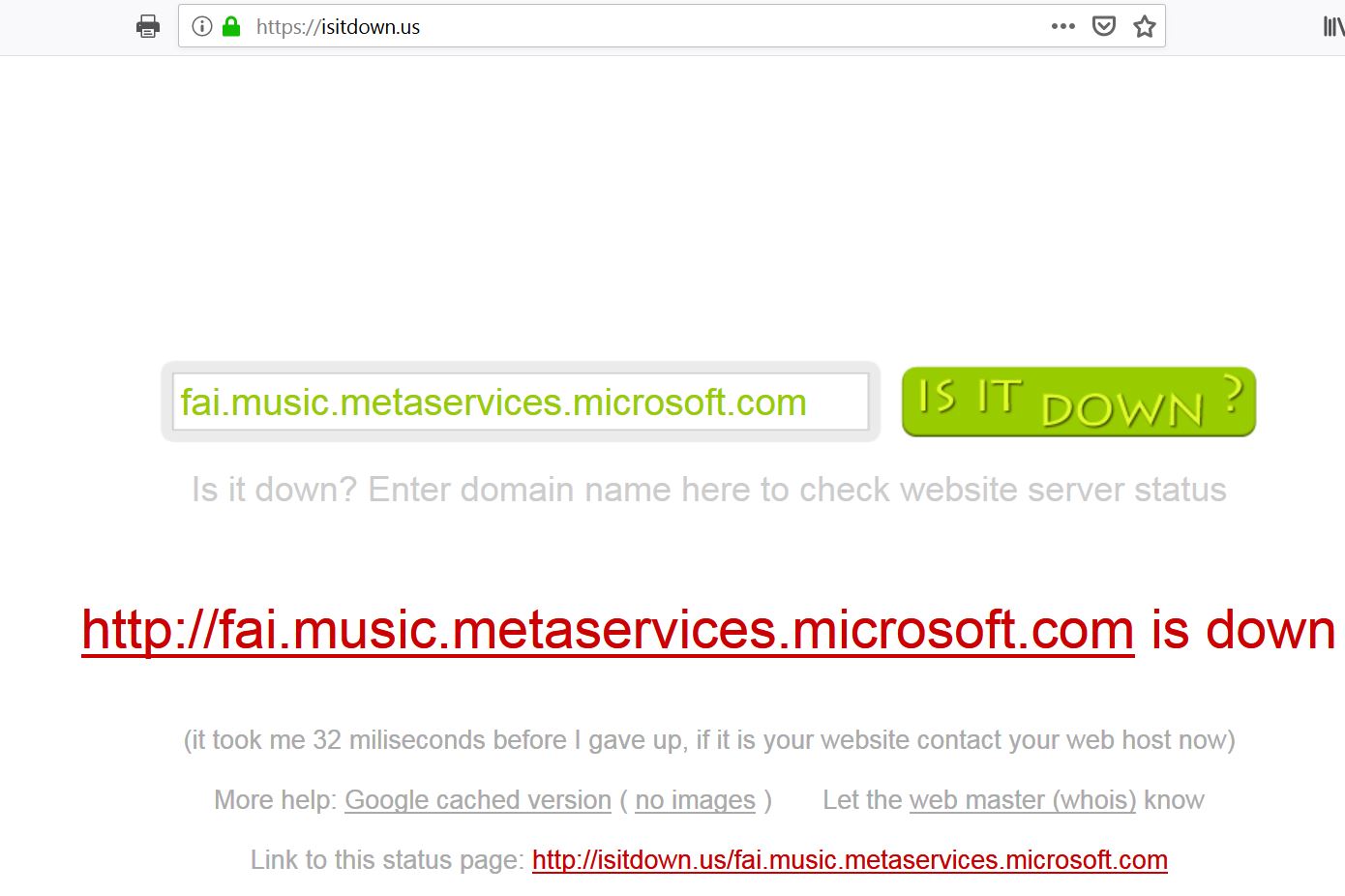 fai.music.metaservices.microsoft.com status