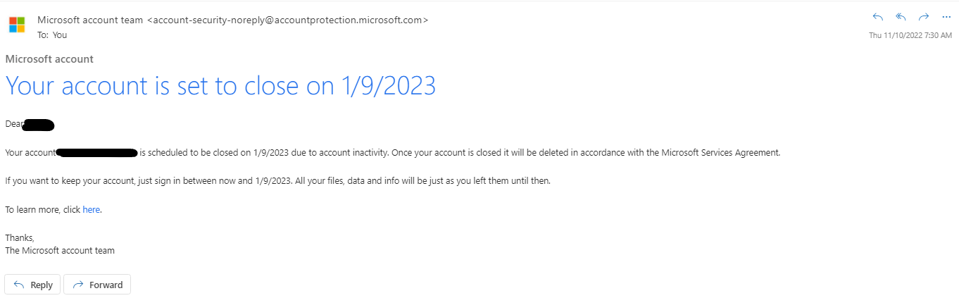 Your account is set to close on Microsoft Community