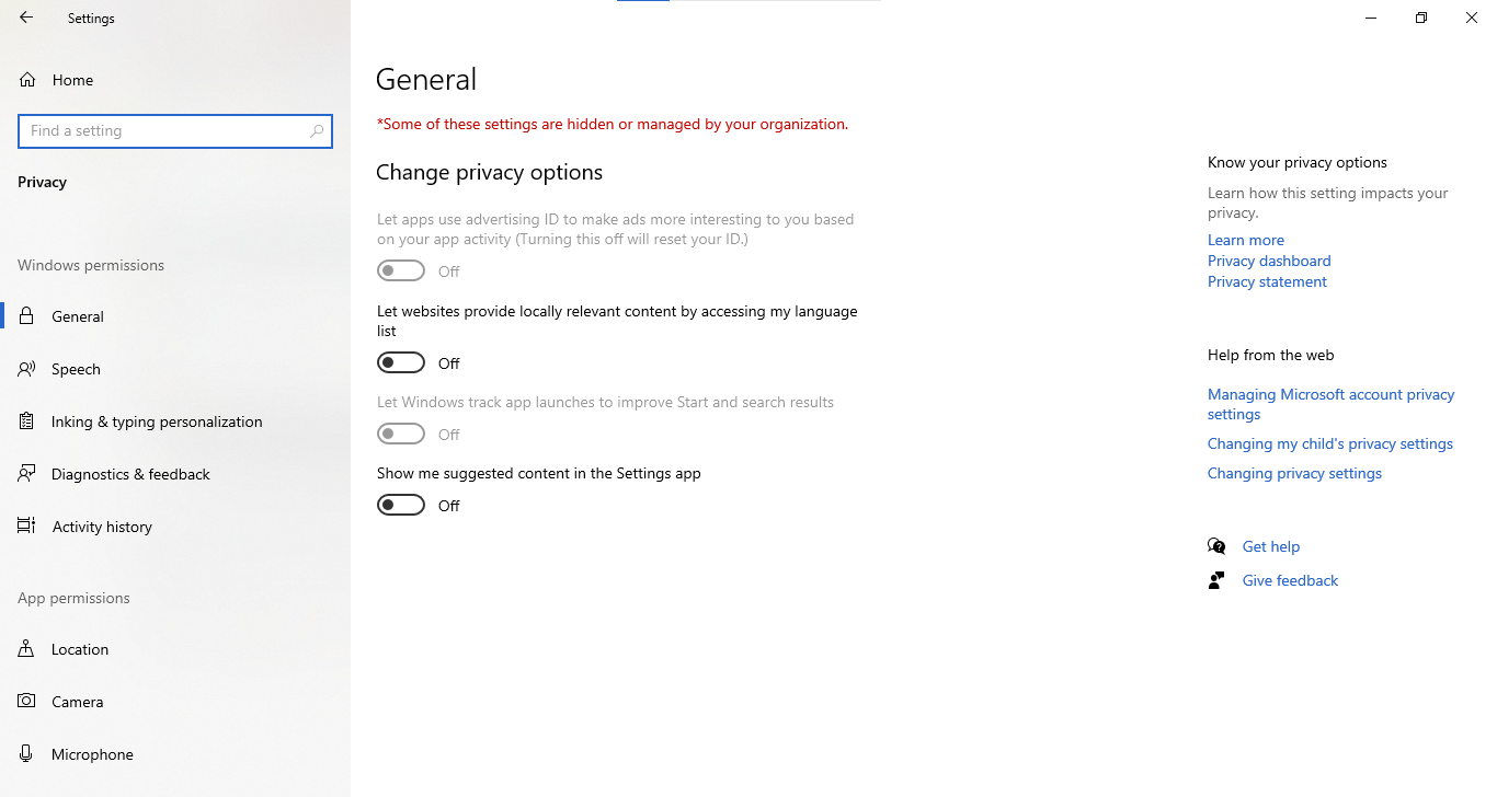  some of these settings are hidden or managed by your organization