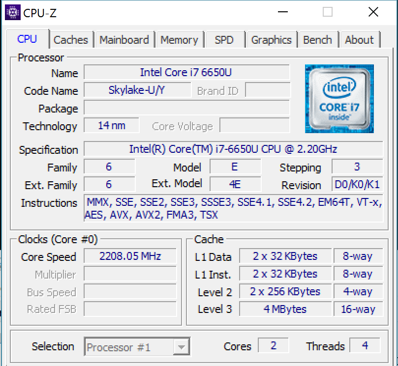 I7 6650u характеристики сравнение процессоров