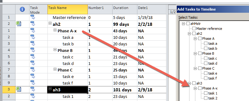 MS Project 2019 Master Project Sub Project Tasks Not showing