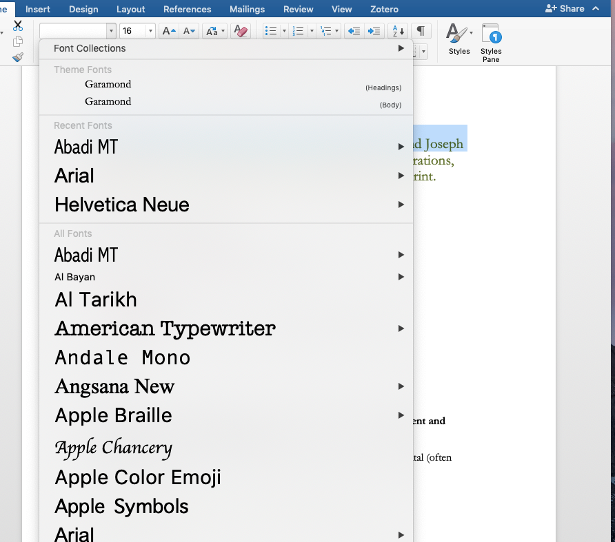 Font size in drop down menu of Word - Microsoft Community