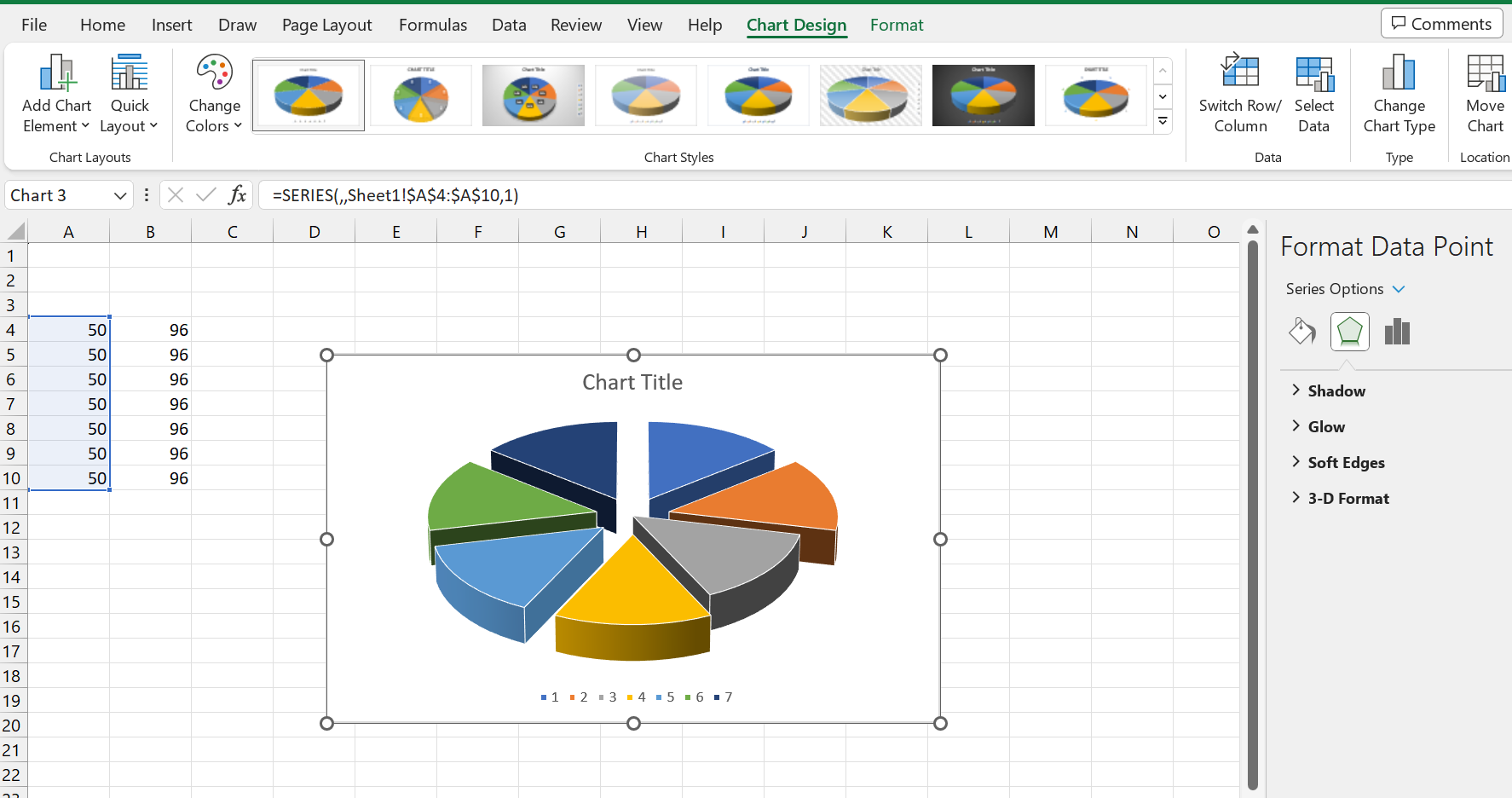 how do i insert a pie chart? when I insert on it is just a flat ...