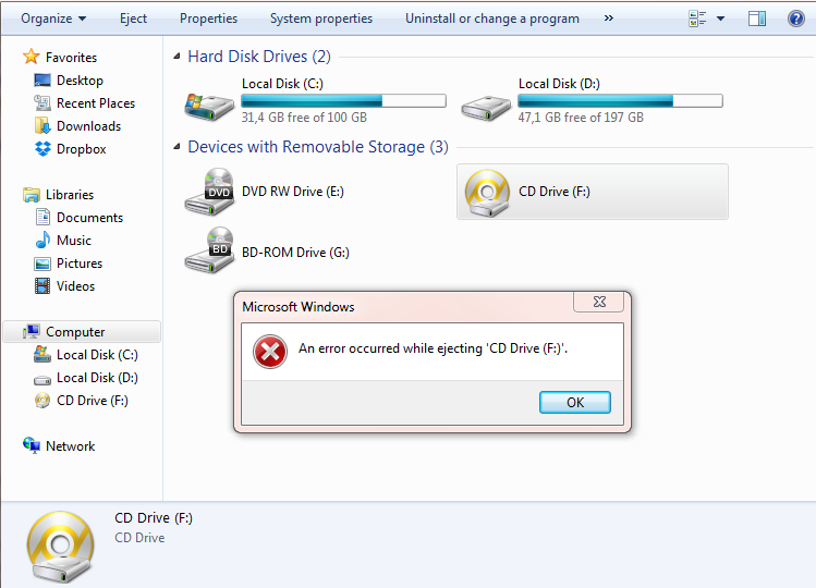 Can T Unmount A Cd Drive Microsoft Community